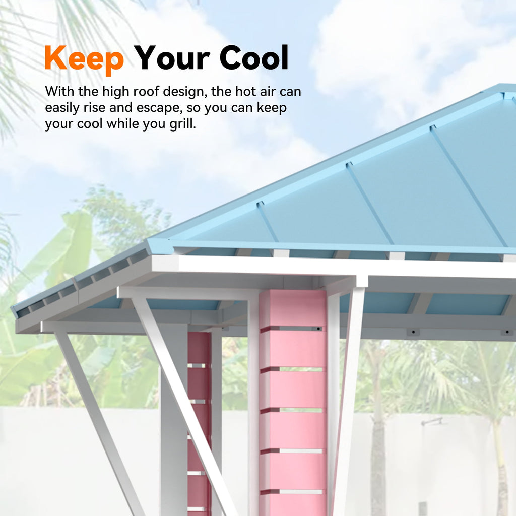Modern Shade Permanent Coastal Dream Outdoor Bar & Grill Gazebo, Galvanized Steel Pavilion for Backyard, Pool, BBQ & Party
