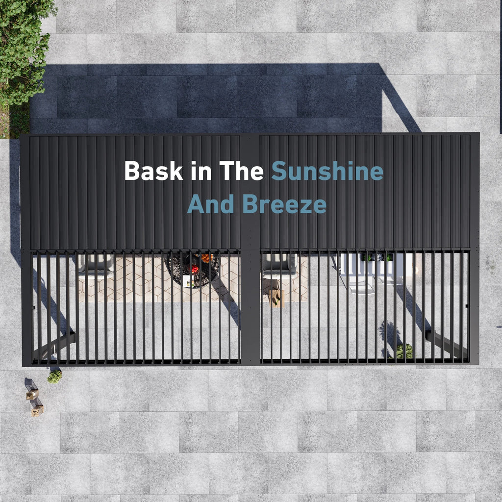 Modern Shade Aurora 10'x20' Louvered Pergola, Adjustable Waterproof Roof with Drainage, Reinforced Frame for Patio & Deck, Black