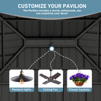 Modern Shade 13' x15' Gazebo Cedar Frame Double Galvanized Steel Roof with Curtain Netting for Garden Backyard Brown