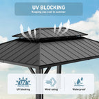 Modern Shade 12' x 16' Hardtop Gazebo with 4 LED Lights, Outdoor Gazebo with Double Galvanized Steel Roof，USB Charging Port Black