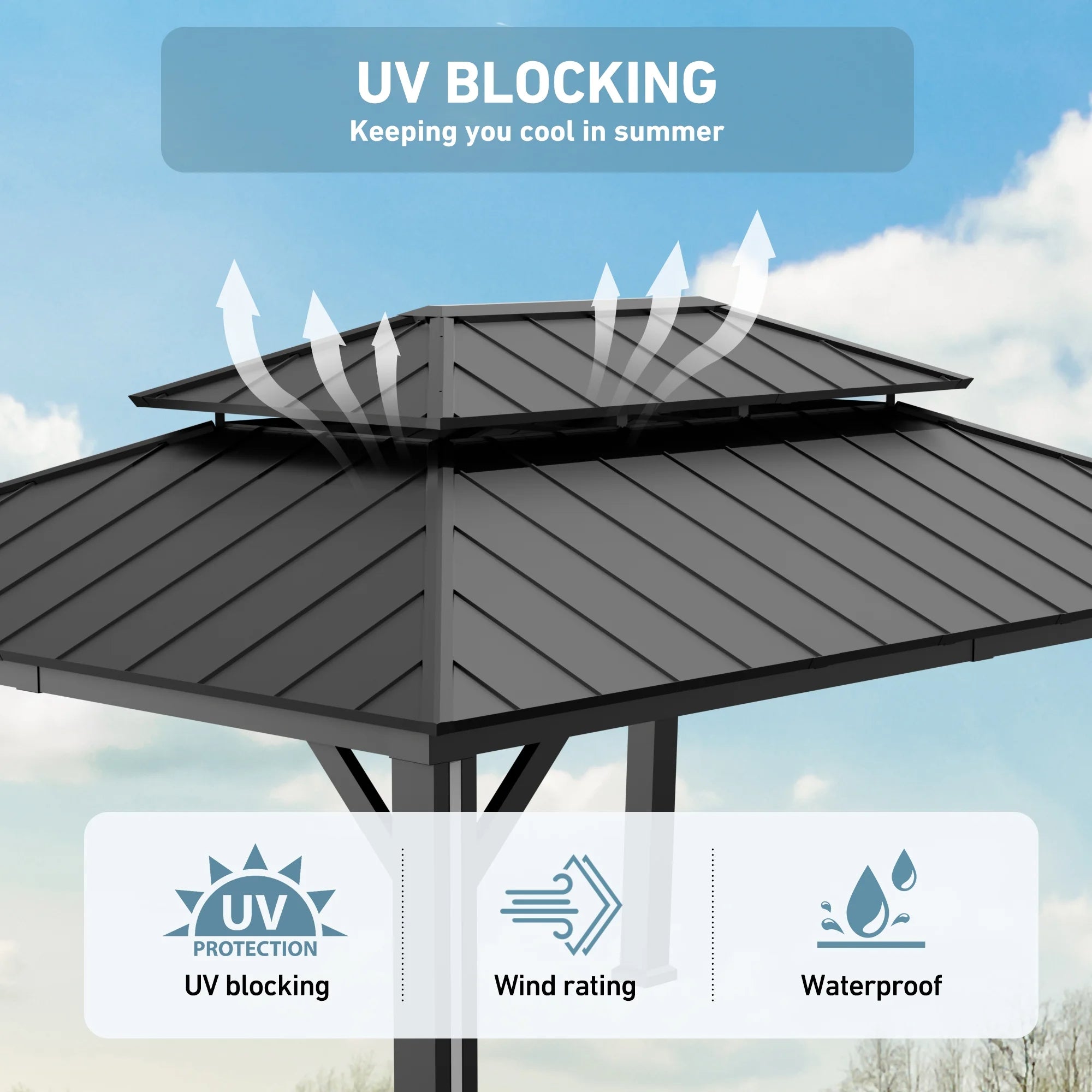 Modern Shade 12' x 16' Hardtop Gazebo with 4 LED Lights, Outdoor Gazebo with Double Galvanized Steel Roof，USB Charging Port Black