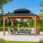 Modern Shade 10'x12' Cedar Wood Hardtop Gazebo with Double Steel Roof and Mosquito Net Rods