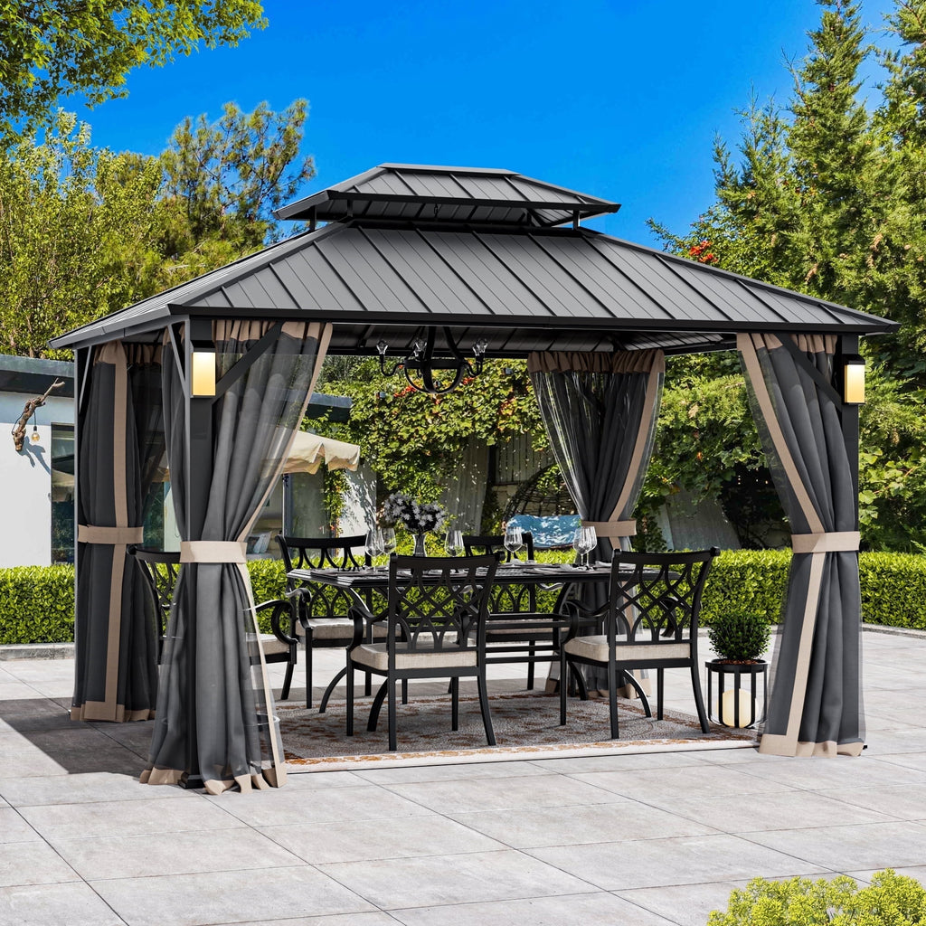 FONA 10'x12' Hard Top Gazebo W/ Solar LED light