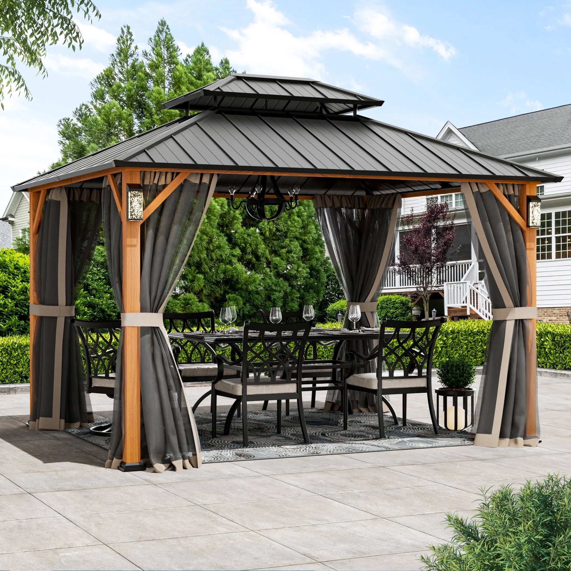 Modern Shade 10' x 12' Horizon Hardtop Gazebo with Steel Roof An Ideal Grill Pavilion for Garden or Patio Use