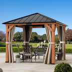 Modern Shade 10'x 10'Outdoor Cedar Wood Hardtop Gazebo with Galvanized Steel Roof and Mosquito Net for Patio or Backyard