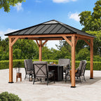Modern Shade 11'x 11'Outdoor Cedar Wood Hardtop Gazebo with Galvanized Steel Roof and Sunshine Board for Patio Use
