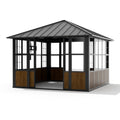 Modern Shade 12' X 12' Sunroom, Hardtop Gazebo Solarium with Detachable Windows & Light Galvanized Steel Double Roof