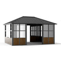 Modern Shade 12' X 16' Sunroom, Hardtop Gazebo Solarium with Detachable Windows & Light Galvanized Steel Double Roof