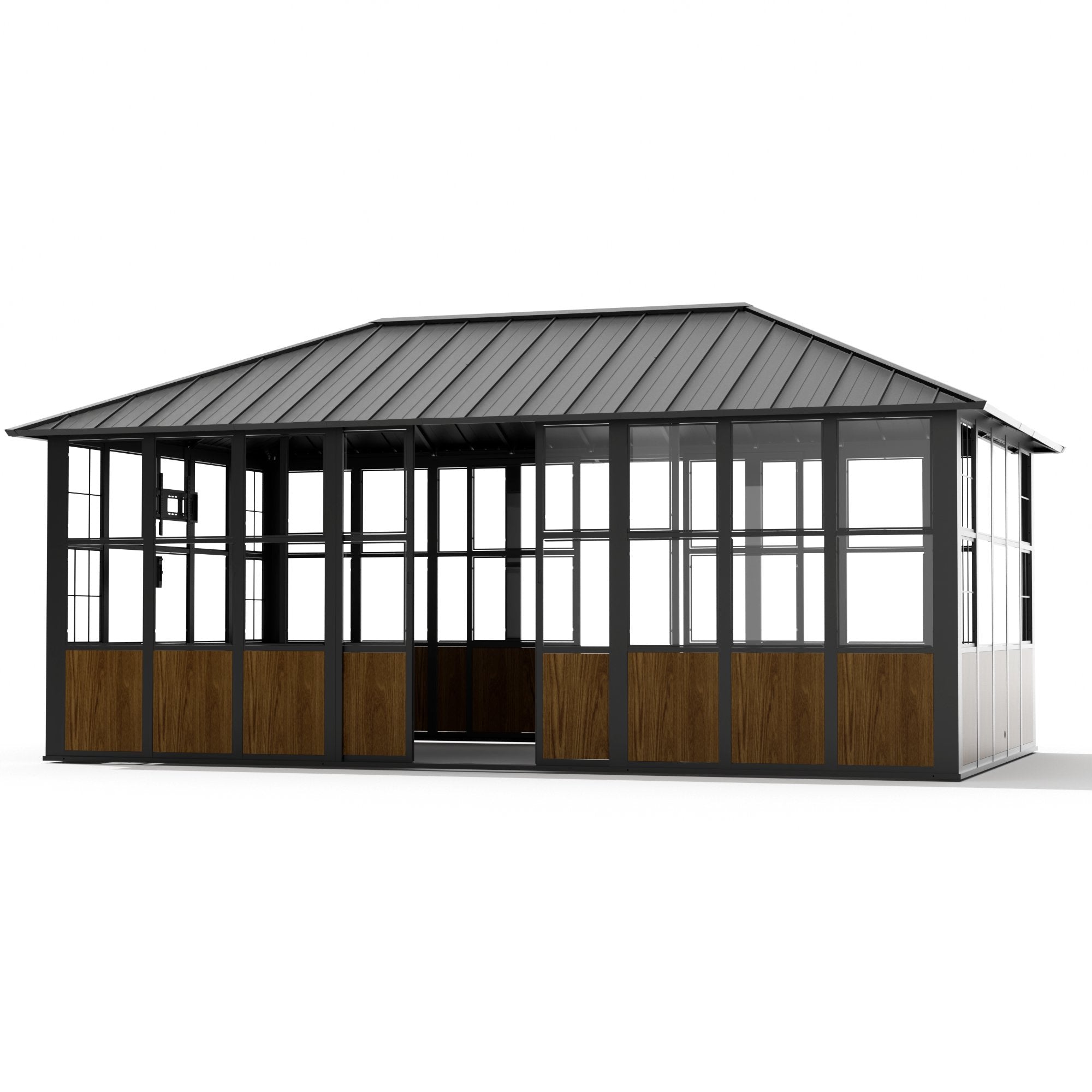 Modern Shade 12' X 20' Sunroom, Hardtop Gazebo Solarium with Detachable Windows & Light Galvanized Steel Double Roof