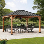Modern Shade 12'x 14'Outdoor Cedar Wood Hardtop Gazebo with Galvanized Steel Roof for Patio or Backyard