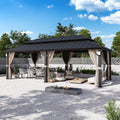 Modern Shade Hardtop Gazebo 12' x 24' with 4 LED Lights, Permanent Gazebo with Double Galvanized Steel Roof for Outdoor Backyard, Black