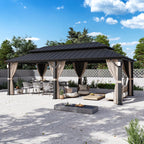 Modern Shade Hardtop Gazebo 12' x 24' with 4 LED Lights, Permanent Gazebo with Double Galvanized Steel Roof for Outdoor Backyard, Black