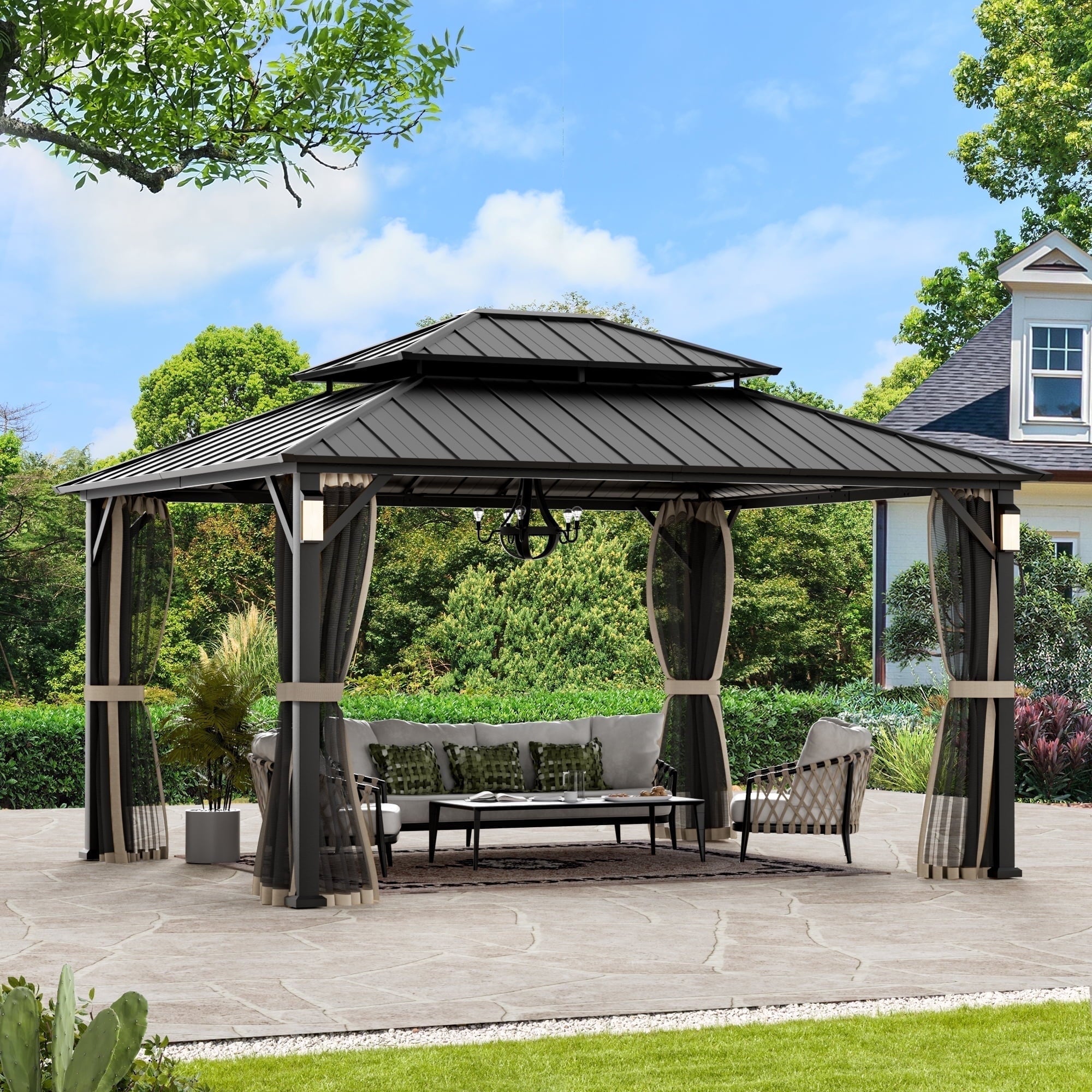 Modern Shade 12'x14' Hard Top Gazebo W/ Solar LED light