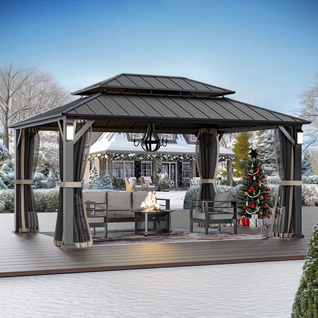 Modern Shade 12'x16' Hard Top Gazebo W/ Solar LED light