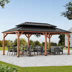 Modern Shade 12'x20'Outdoor Cedar Wood Hardtop Gazebo with Double Steel Roof, Hooks, for Backyard, Patio or Deck