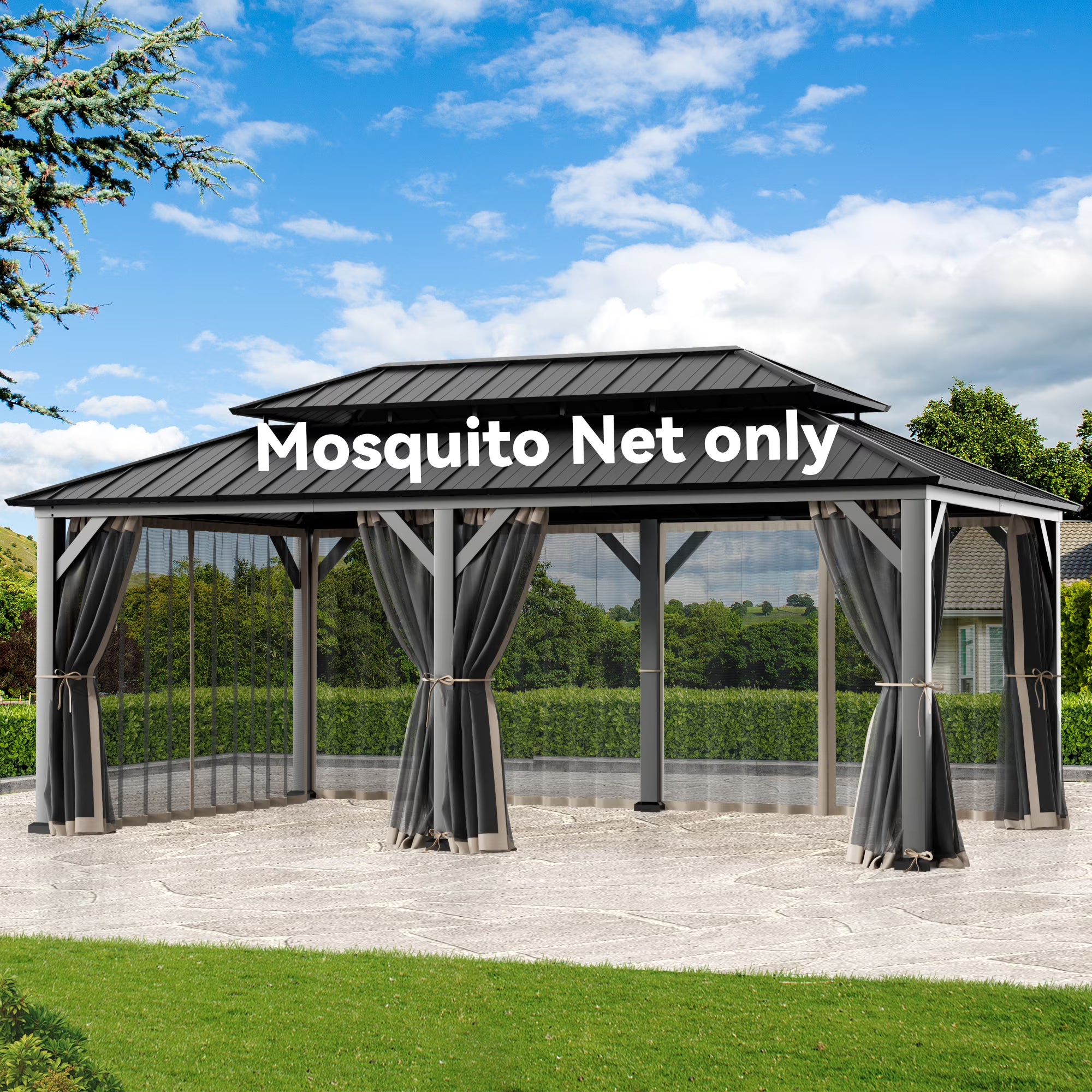 Modern Shade 12'x20' Universal Gazebo Mosquito Netting Replacement - 4-Panel Sidewalls with Double Zipper (Net Only)