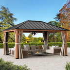 Modern Shade 12'x 16'Outdoor Cedar Wood Hardtop Gazebo with Galvanized Steel Roof and Mosquito Net for Patio or Backyard