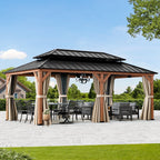 Modern Shade 12'x20'Outdoor Cedar Wood Hardtop Gazebo with Double Steel Roof, Mosquito Net Rods for Backyard Use
