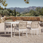 Modern Shade 5-Piece Luxury Outdoor Dining Set, Aluminum Table & Chairs with Fade-Resistant Cushions & FSC Teak, Premium Patio Furniture for Elegant Outdoor Living, Beige
