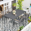 Modern Shade 5-Piece Luxury Outdoor Dining Set, Aluminum Table & Chairs with Fade-Resistant Cushions & FSC Teak, Gray