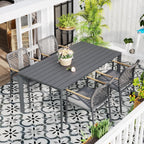 Modern Shade 5-Piece Luxury Outdoor Dining Set, Aluminum Table & Chairs with Fade-Resistant Cushions & FSC Teak, Gray