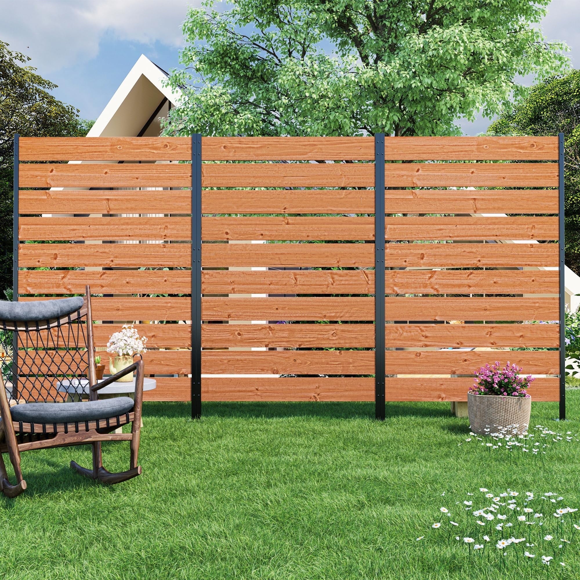 Modern Shade 5' x 3' Wood Privacy Fence Screen (3 Panel) Natural Cedar Wood, Outdoor Privacy Fence Panel for Deck Balcony, Conceals Trash Cans Air Conditioner, Ultimate Fence Privacy Screen Brown