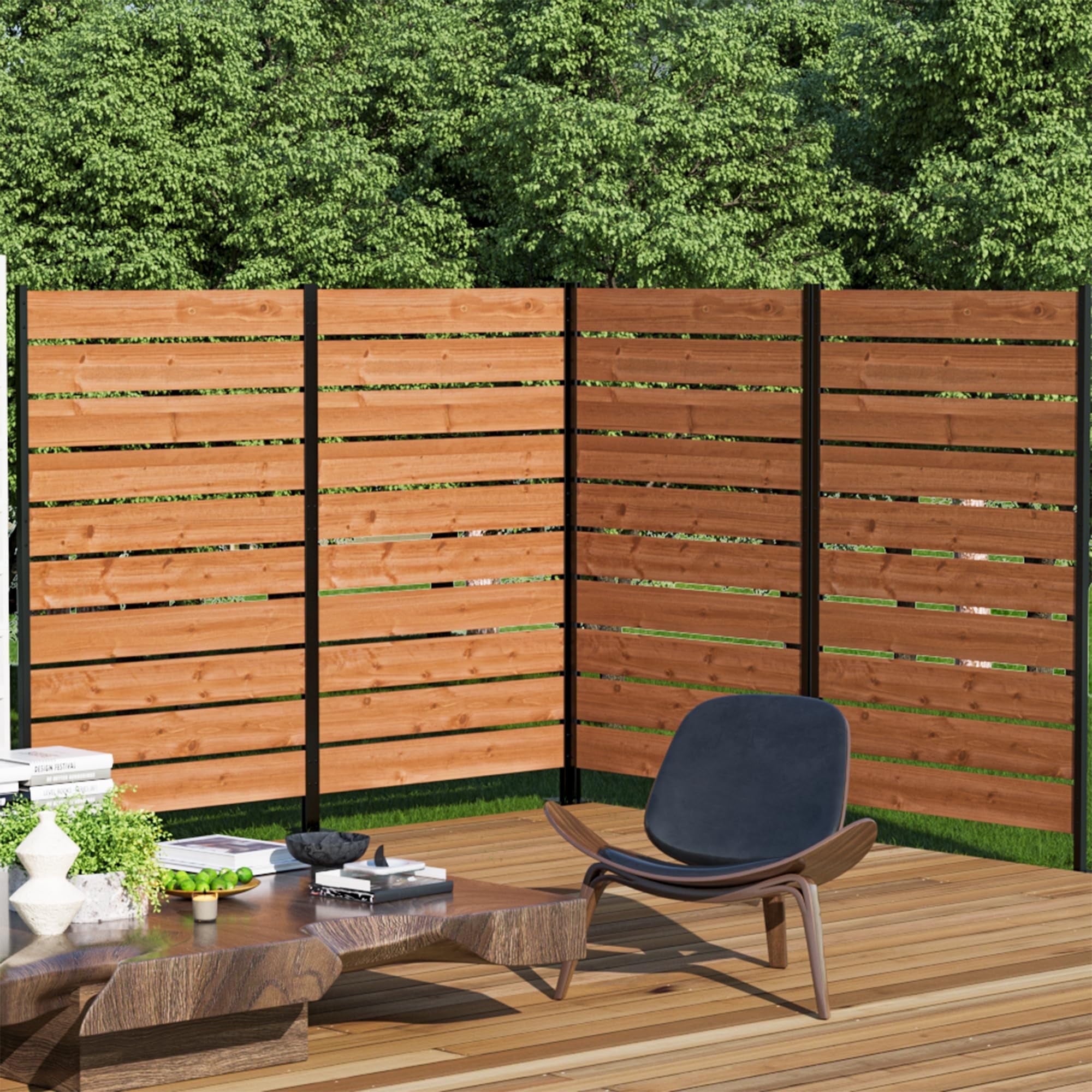 Modern Shade 5'x3' Privacy Fence (4 Panels) - Solid Wood Screens for Decks/Balconies, Conceal AC Units & Trash Cans Cedar Brown