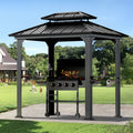 FONA 6'x8'Aluminum Grill Gazebo with Shelves,Hardtop Steel Roof,Outdoor BBQ Canopy for Patio,Backyard,Closed Out