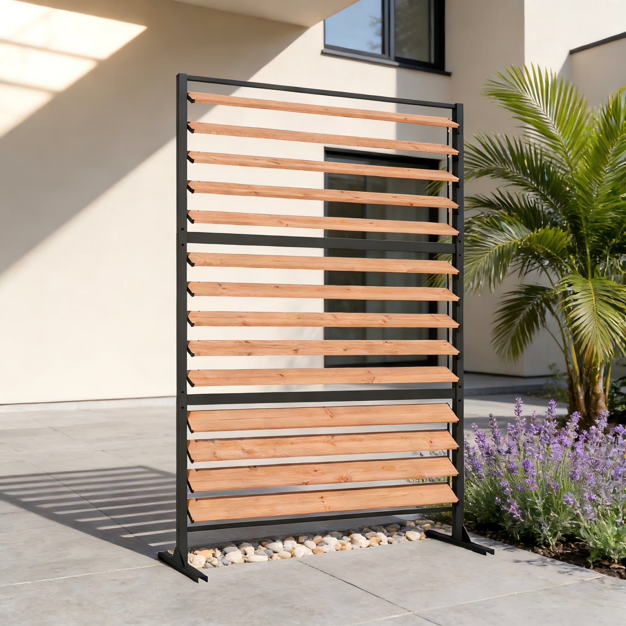 Modern Shade 6x4 ft Louvered Cedar Privacy Fence Panel Adjustable Screen for Outdoor Deck
