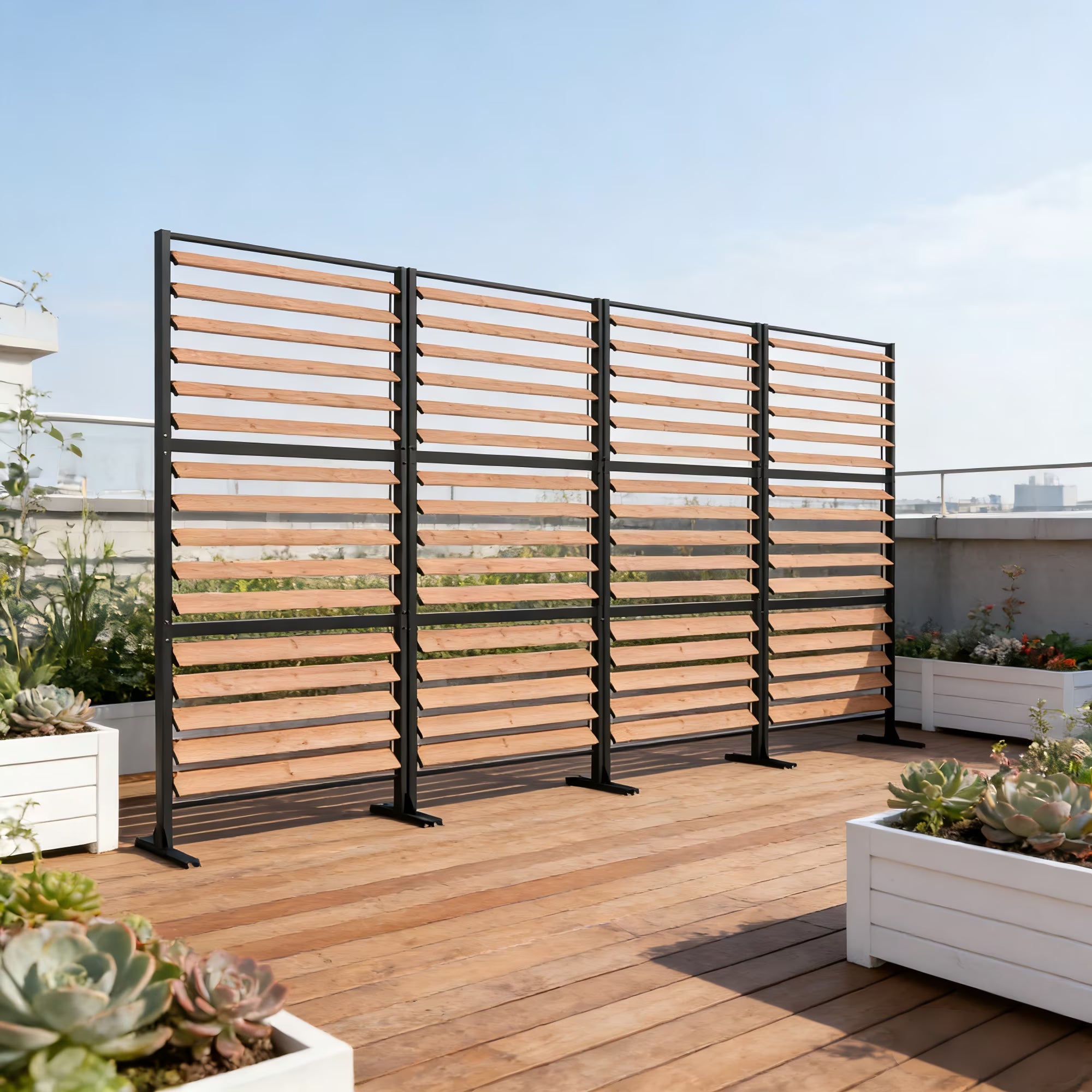 Modern Shade 6x4 ft Louvered Cedar Privacy Fence Panel Adjustable Screen for Outdoor Deck