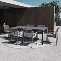 Modern Shade 7-Piece Luxury Outdoor Dining Set, Aluminum Table & Chairs with Fade-Resistant Cushions & Teak Accents, Gray