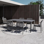Modern Shade 7-Piece Luxury Outdoor Dining Set, Aluminum Table & Chairs with Fade-Resistant Cushions & Teak Accents, Gray