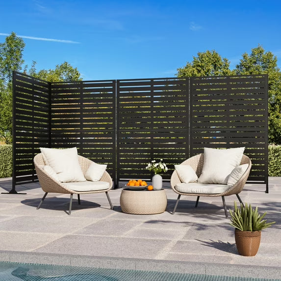 Modern Shade 72" Hx48" W Metal Privacy Screen Freestanding Outdoor Fence Panel for Privacy Space Division- Black