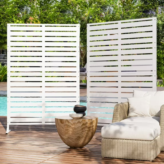 Modern Shade Outdoor Metal Privacy Screen - 72"H x 48"W 2-Panel White Stable Freestanding Patio Screen