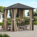 Modern Shade 8'x8' Permanent Hardtop Gazebo Galvanized Steel Roof Detachable Curtains Patio Garden Pavilio