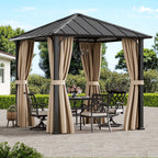 Modern Shade 8'x8' Permanent Hardtop Gazebo Galvanized Steel Roof Detachable Curtains Patio Garden Pavilio