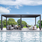 Modern Shade 10'x20' Louvered Pergola Waterproof adjustable roof with USB charging deck, reinforced steel frame and integrated drainage system