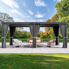 Modern Shade 10‘x20’ Louvered Pergola Reinforced Steel Frame USB Charging Weatherproof Drainage Adjustable Net Curtains Black