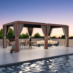 Modern Shade Aurora 10’x20‘ Louvered Pergola with USB Port, Netting Curtains, Drainage System, Steel Frame & Easy Assembly - Wood Grain Design