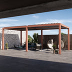 Modern Shade 10‘x20’ Louvered Pergola Heavy Duty Steel Frame Adjustable Waterproof Roof USB Charging Deck Wood Grain Finish Integrated Drainage