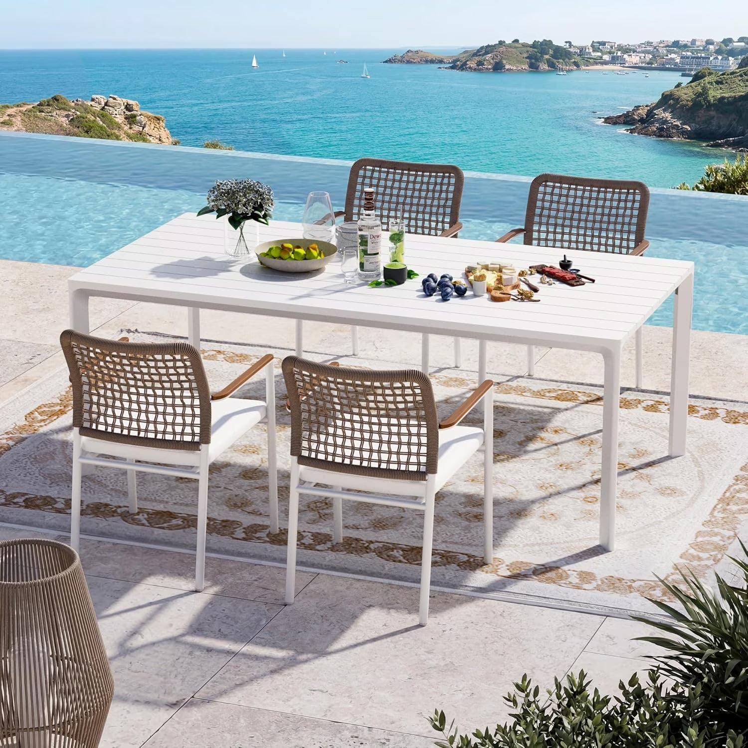 Modern Shade Cavo 67" All-Aluminum Outdoor Dining Table, White Minimalist Weather-Resistant Easy-Clean Patio Table for Garden & Indoor