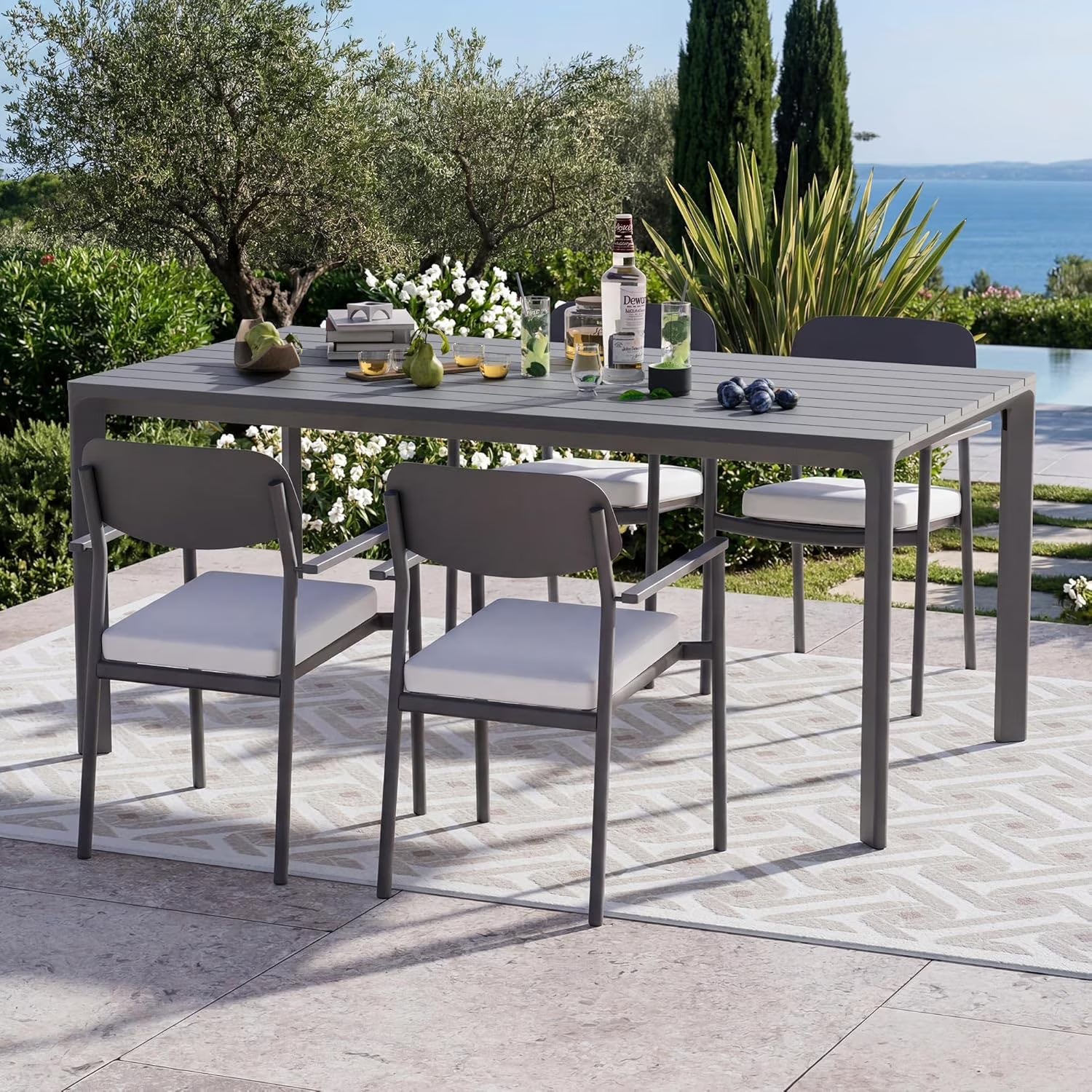 Modern Shade Cavo 67" Gray All-Aluminum Outdoor Patio Dining Table, Minimalist Weather-Resistant Easy-Clean Table for Garden & Indoor