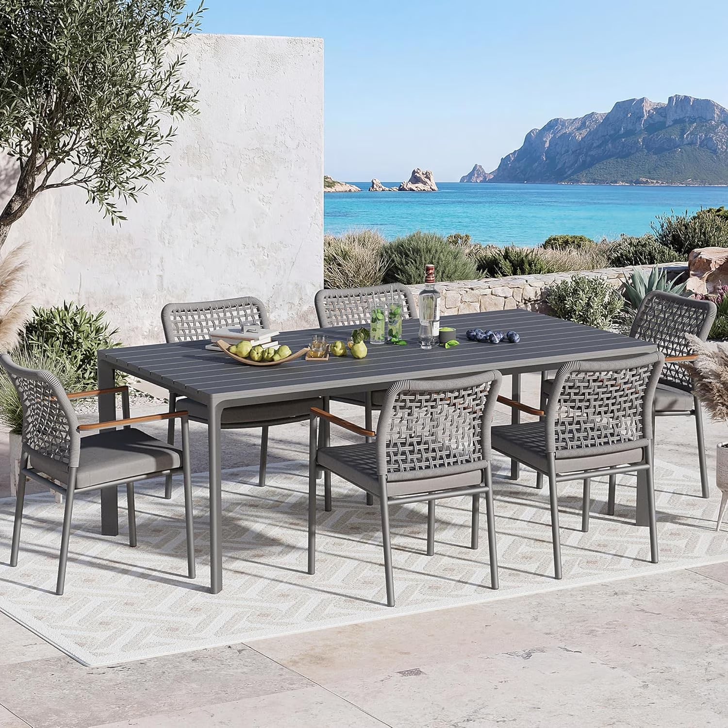 Modern Shade Cavo 79" All-Aluminum Outdoor Patio Dining Table, Weather-Resistant Easy-Clean Surface, Minimalist Design for Garden & Indoor, Gray