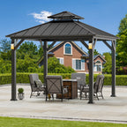 Modern Shade 10'x10' Hardtop Gazebo Galvanized Steel Roof Frame with 4 LED Weatherproof Lights for Backyard Garden