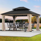 Modern Shade 12' x 14' Hardtop Gazebo with LED Lights, USB Ports, Curtains & Netting for Patio