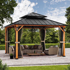 Modern Shade Horizon 12' x 12' Hardtop Gazebo with Solar LED Light, Outdoor Garden Roof Pavilion