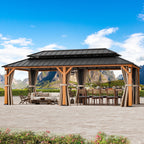 Modern Shade Horizon 12' x 24' Hardtop Gazebo with LED Lights, Double Roof & Curtains