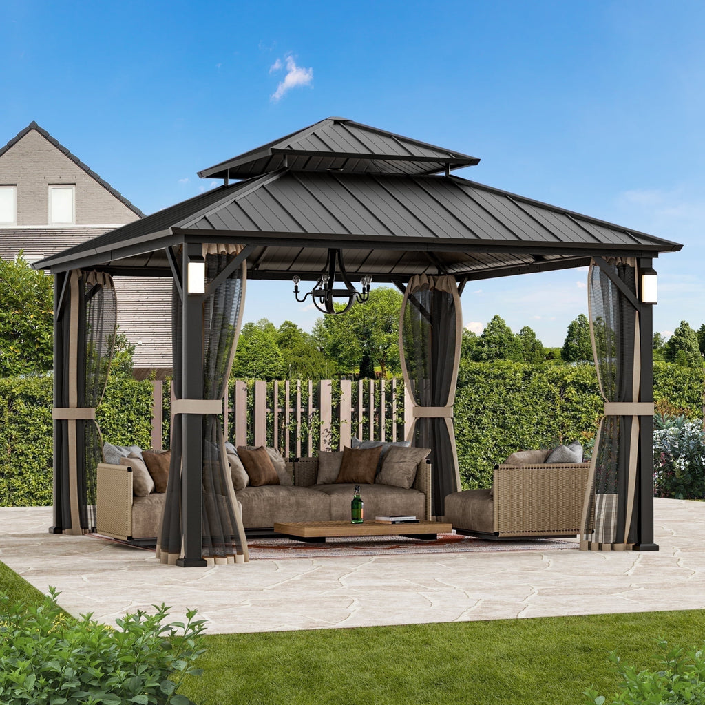 Modern Shade Horizon 12'x12' Hard Top Gazebo W/ Solar LED light