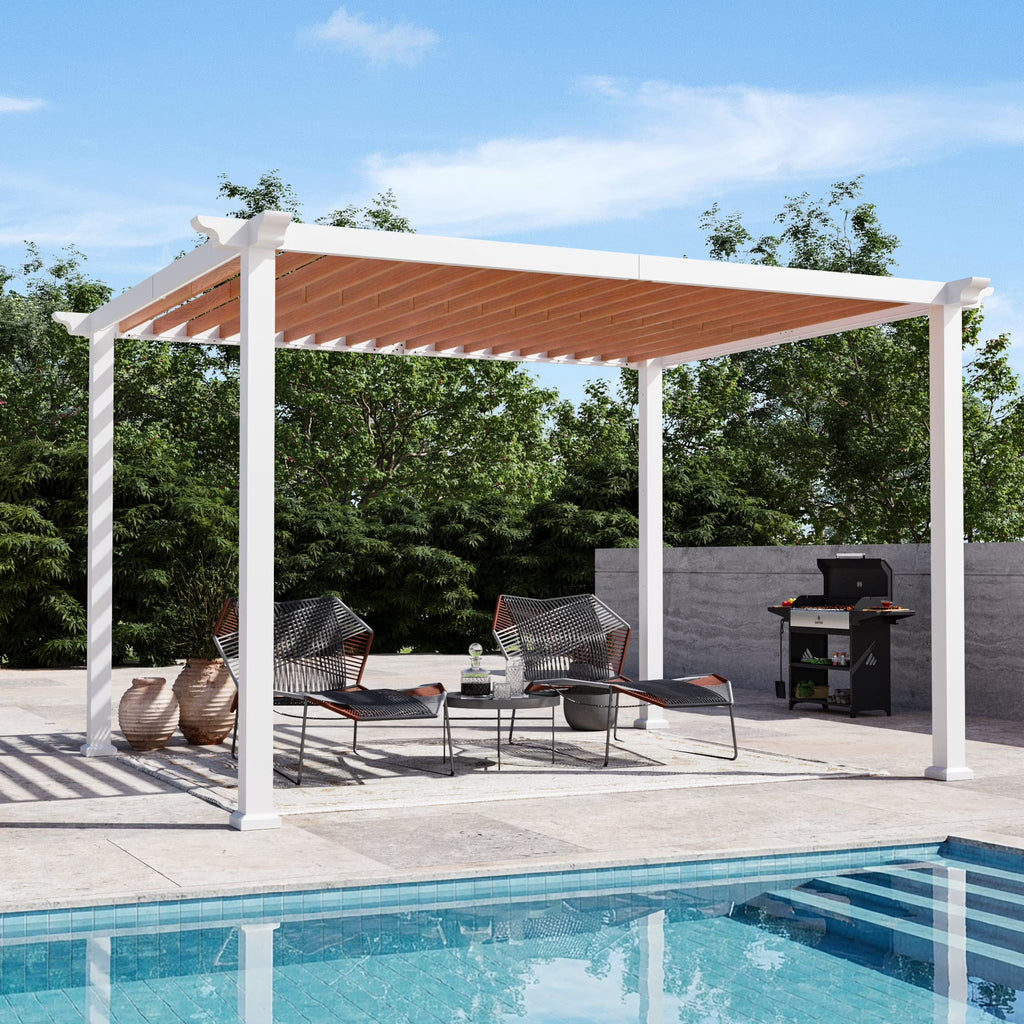 Modern Shade Open Sky 10'x12' Outdoor Pergola Cabana, Heavy Duty Metal Gazebo, Shade Shelter for Patio, Deck, Garden & Poolside