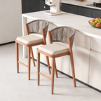 Modern Shade Outdoor Counter Height Bar Stool, Rope Backrest & Wood Grain Aluminum Frame